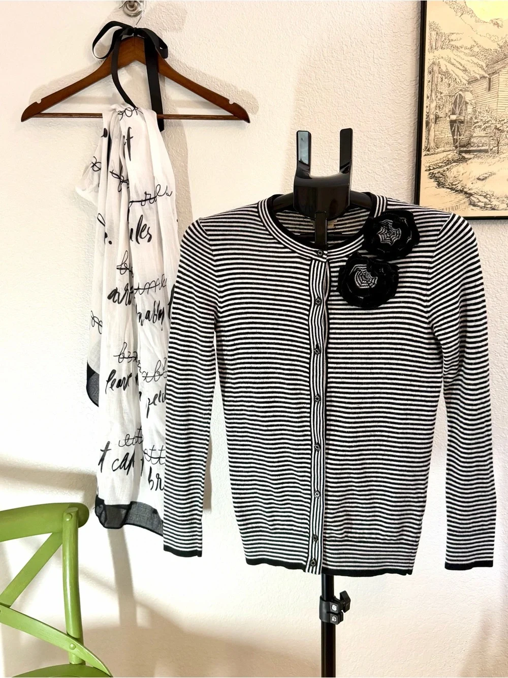 Kate Spade New York Striped Cardigan Rosette Flower Applique Size XS